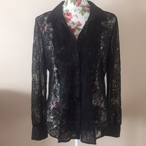 Eva Mendes NewYork&Co Black Lace Button Down Large